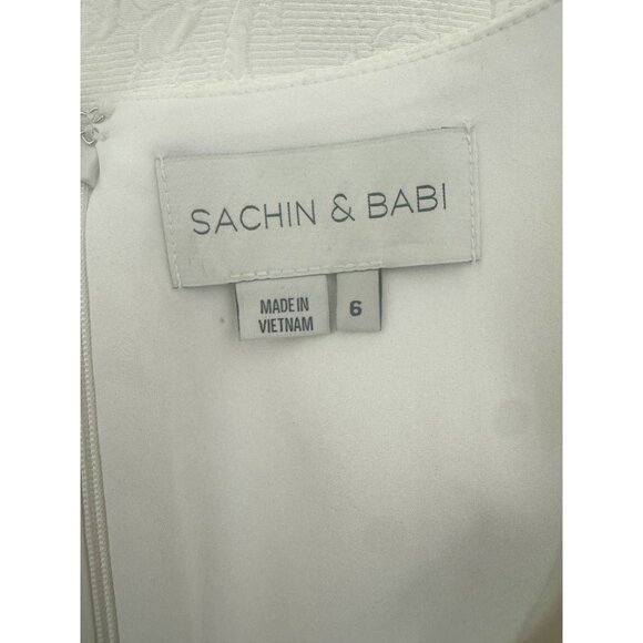 Anthropologie Sachin & Babi Rhinebeck Ivory Textured Balloon Sleeve Dress Size 6 - Picture 7 of 10